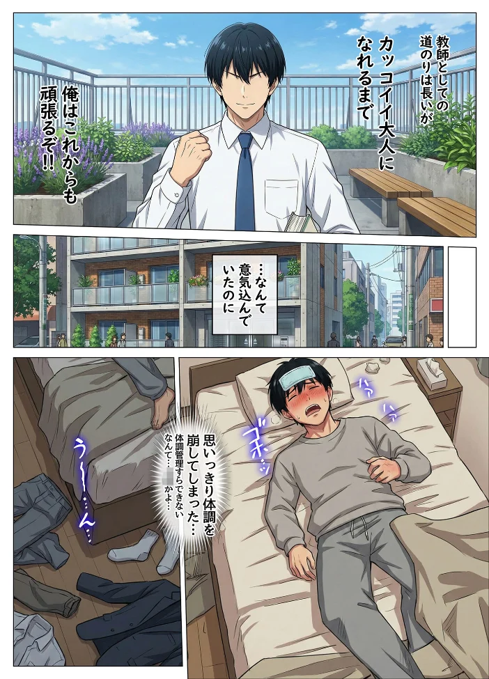 風邪で寝込んだら生意気な教え子が押しかけてきて、俺が寝ている間にこっそり筆下ろしされていた件 モザイク版【エロ漫画】 サンプル画像